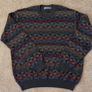 Talbots Men's Geometric Crewneck Sweater - Blue, Rust, Brown